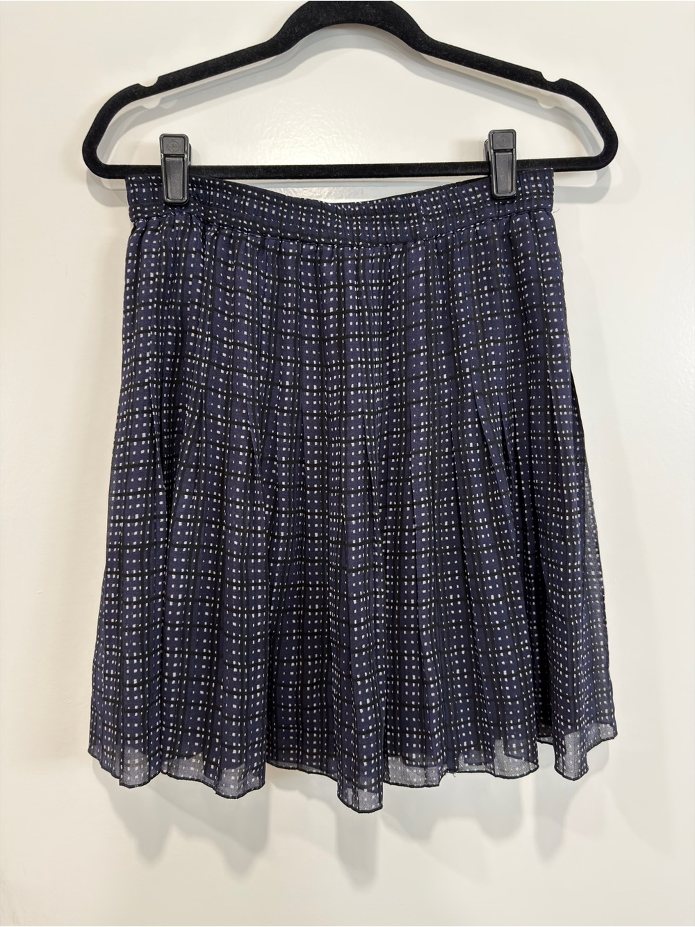 Loft Pleated Navy Square Dot Skirt